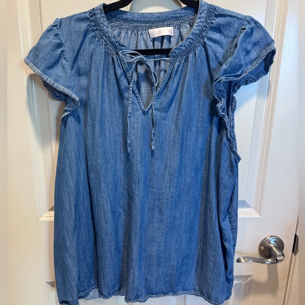 LC Lauren Conrad Blue Tie-Front Blouse